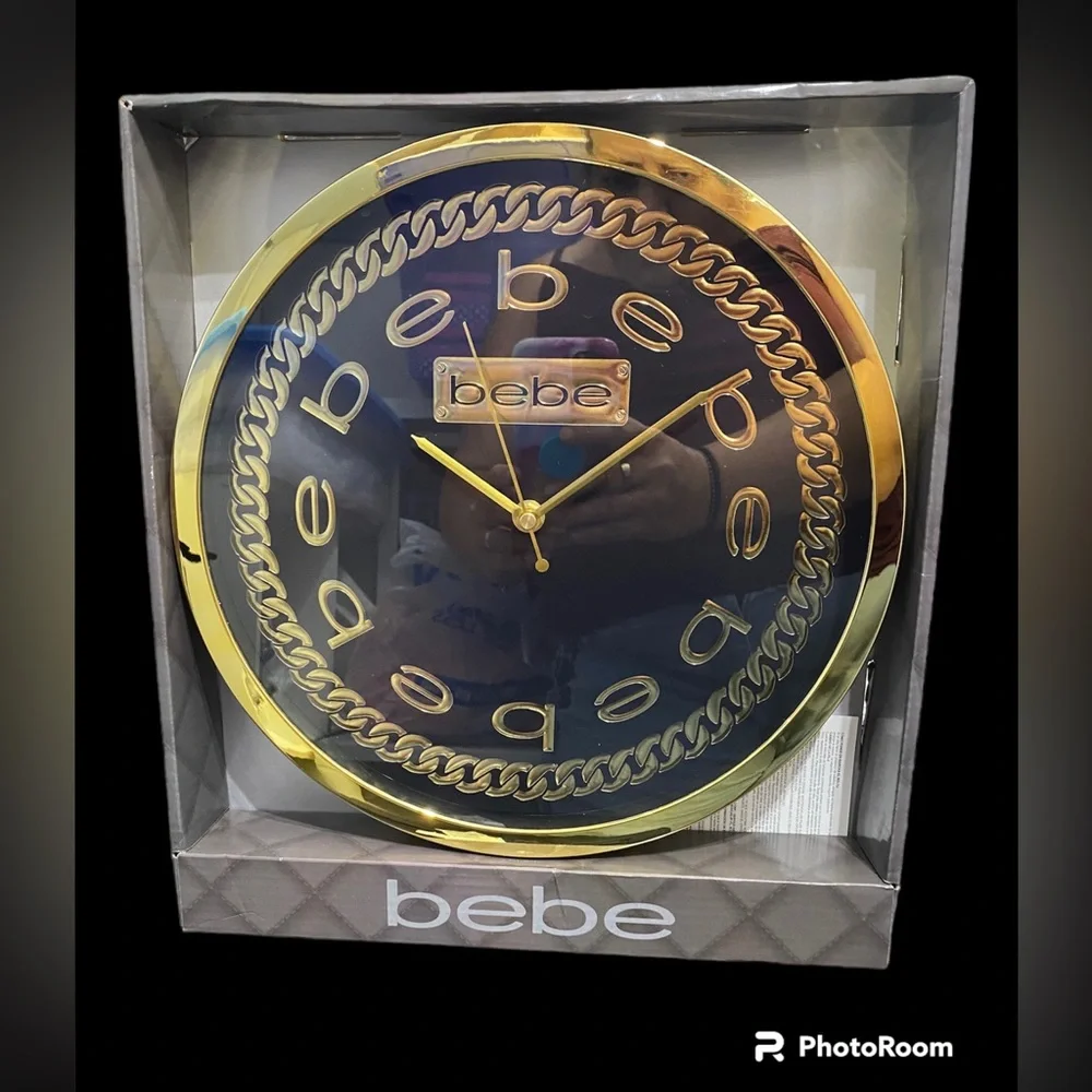 NWT•Black & Gold bebe wall clock